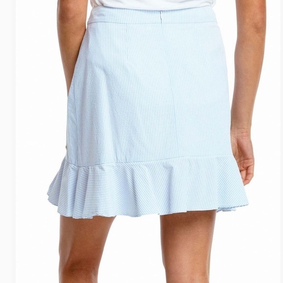 🆕 Southern Tide Stripes Sky Blue Seersucker Margaret Ruffle
Wrap Skirt - Picture 3 of 7